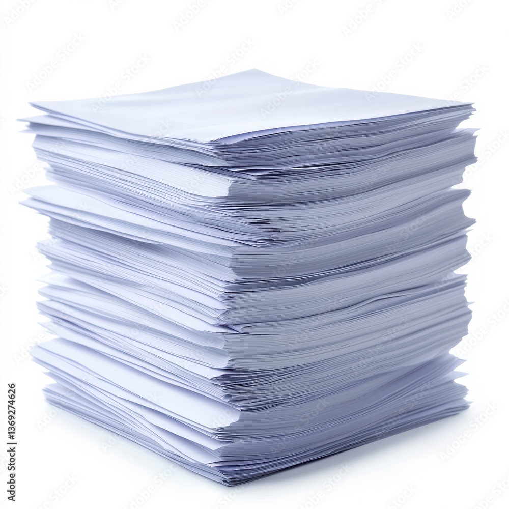 A stack of neatly aligned A4 paper on a solid white background A stack of neatly aligned A4 paper on a solid white background