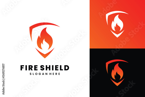 Fire Shield Logo Design - Vector