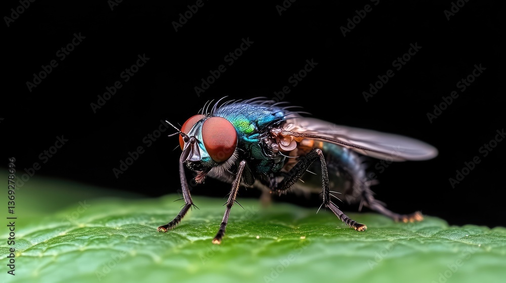 Naklejka premium Close-up of a fly on a leaf