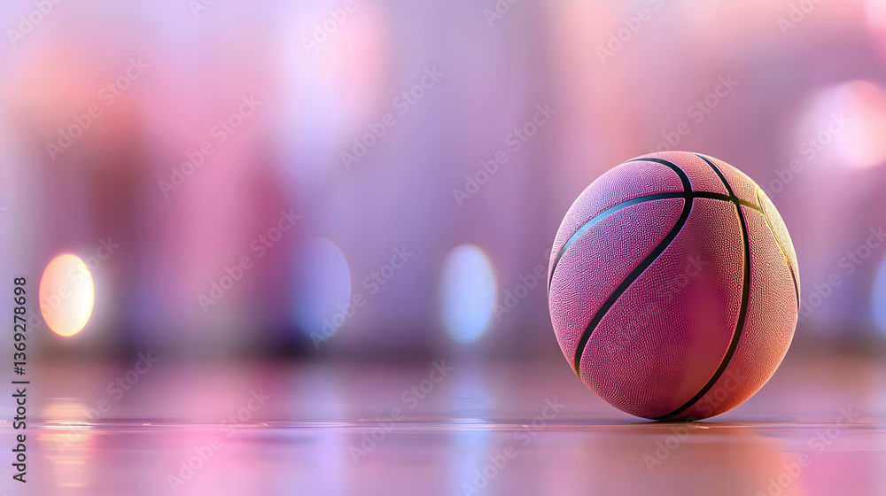 Pink Pixelated Basketball on a Luminous Court Pink Pixelated Basketball on a Luminous Court