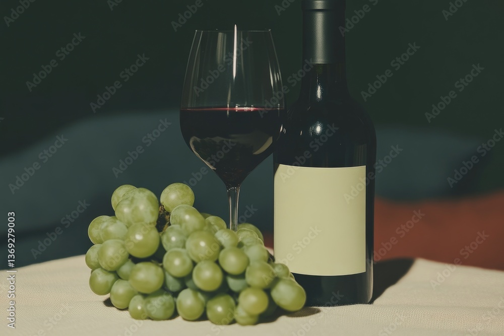 Fototapeta premium Still life image of red wine, grapes, and glass