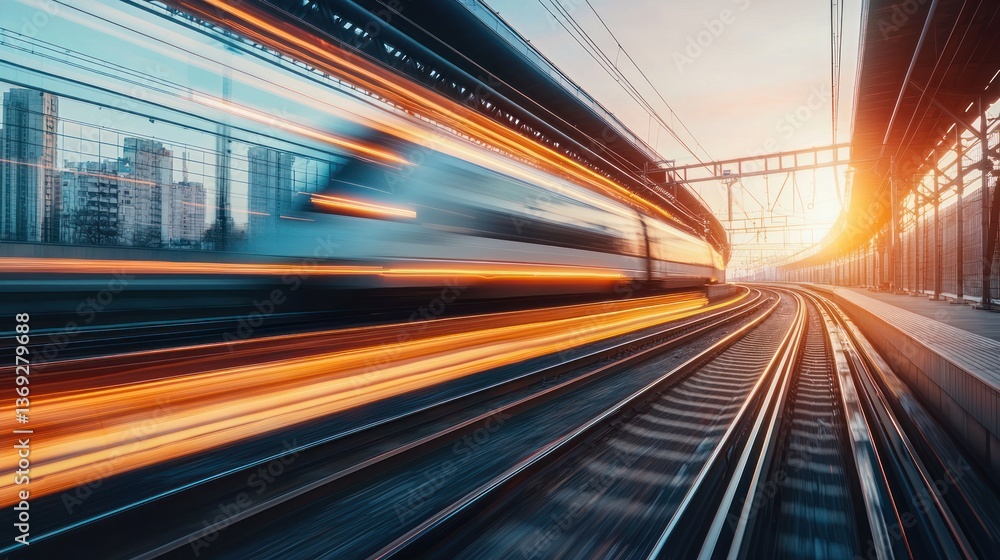 A high-speed train moving on an elevated track, showing the advanced rail infrastructure. A high-speed train moving on an elevated track, showing the advanced rail infrastructure.