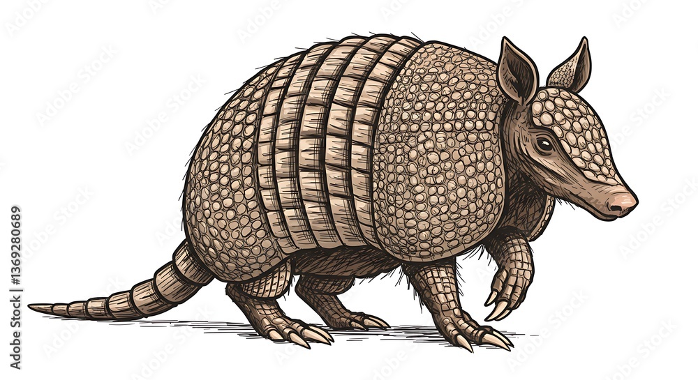 Obraz premium Nine-banded Armadillo: A Detailed Illustration