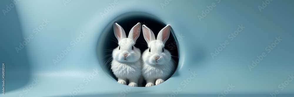 Obraz premium Adorable Twin Bunnies in Minimalist Fantasy Setting