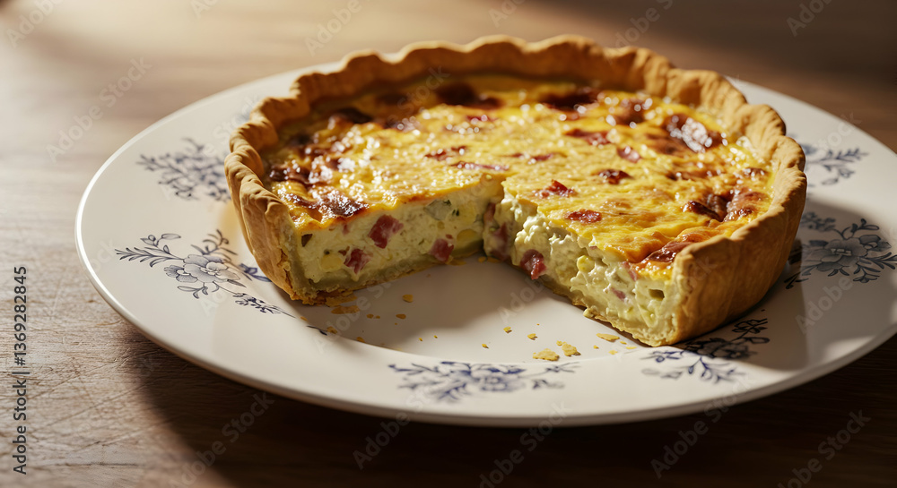 Baked Quiche With Golden Crust On Plate Baked Quiche With Golden Crust On Plate
