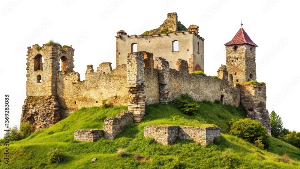 Panoramic View: Berezhany Castle Ruins, Medieval Stone Architecture, Ukraine Panoramic View: Berezhany Castle Ruins, Medieval Stone Architecture, Ukraine