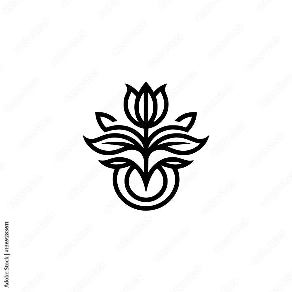 Fototapeta premium Minimalist Flower Logo: Black Line Art Design, Elegant, Floral, Branding.