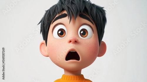 Surprised cartoon boy with wide eyes and open mouth.