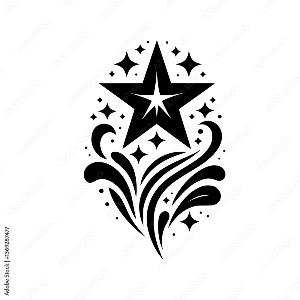 Obraz premium Black Starburst Burst on White Background, Modern Tattoo Design