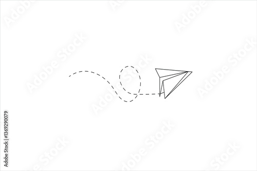 Minimalist paper plane journey in a flaying  single line art design 