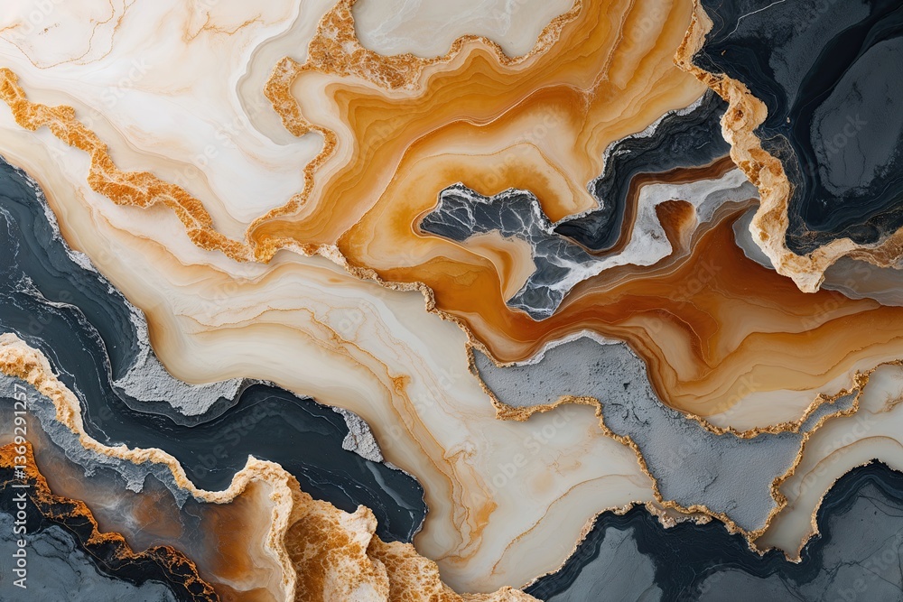 Fototapeta premium Contemporary Cream Marble Scenery with Amber and Slate Hues for Artistic Canvas Background