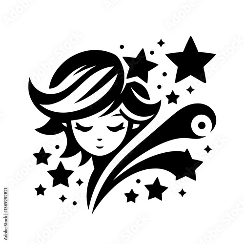 Celestial Dreamer: Black & White Silhouette with Stars