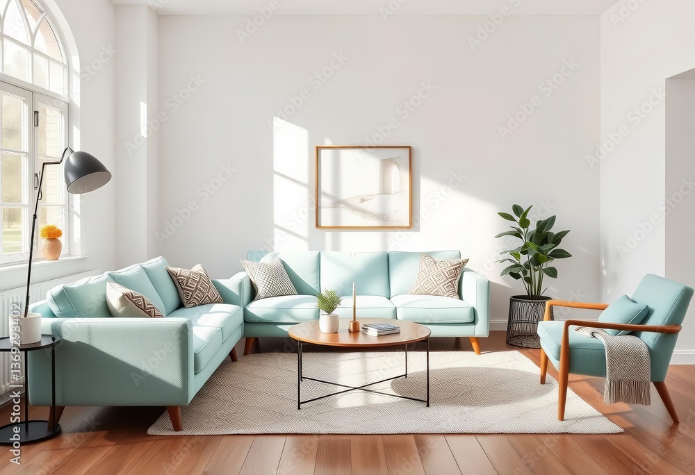Mint Scandinavian sofa, modern furniture, elegant decor, natural light, stylish living room, greenery, living room Mint Scandinavian sofa, modern furniture, elegant decor, natural light, stylish living room, greenery, living room