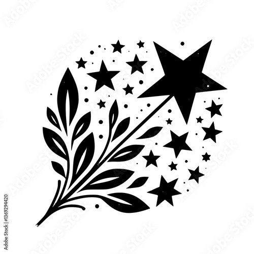 Black and White Celestial Botanical Illustration