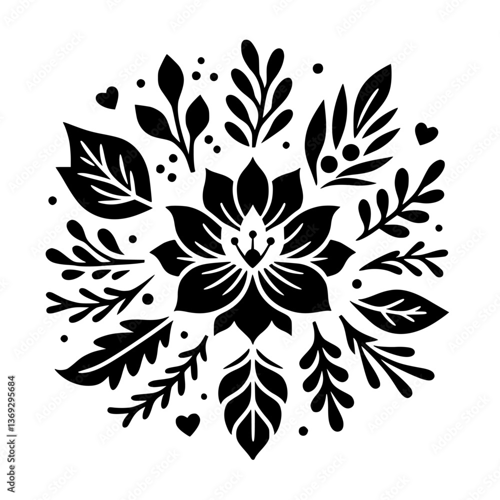 Fototapeta premium Floral Mandala Vector in Black & White, Decorative Design
