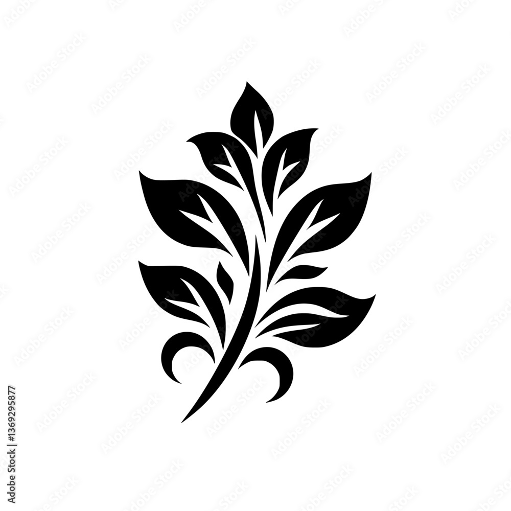Elegant Black & White Floral Vector, Minimalist Leafy Design Elegant Black & White Floral Vector, Minimalist Leafy Design