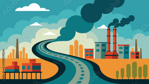 A neverending stream of steam rising from the coalpowered generators powering nearby towns and cities.. Vector illustration