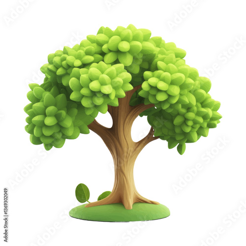 Front view of 3d tree with leaves and trunk