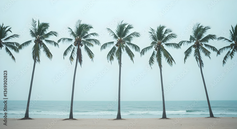 Obraz premium Palm Trees On Beach At Ocean Shore
