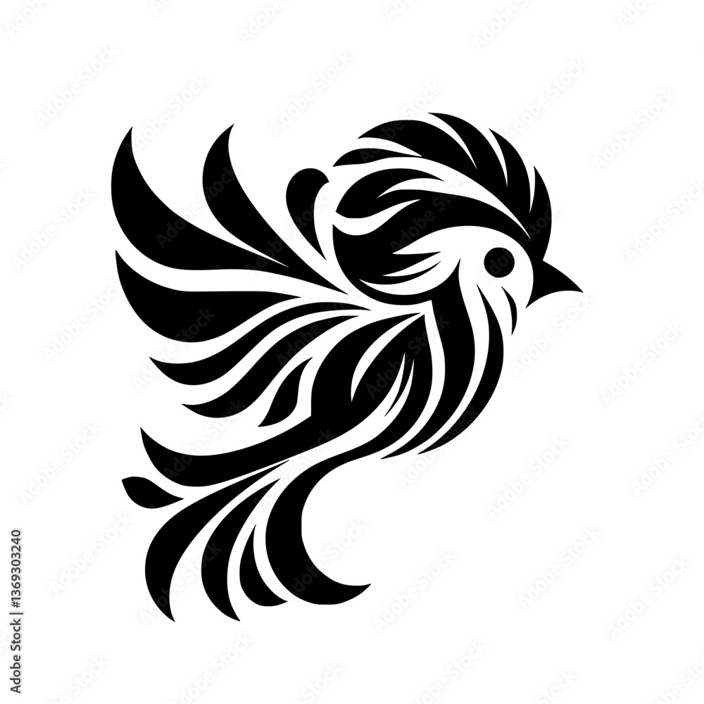 Obraz premium Elegant Black and White Bird Design: Tribal, Decorative Vector Art