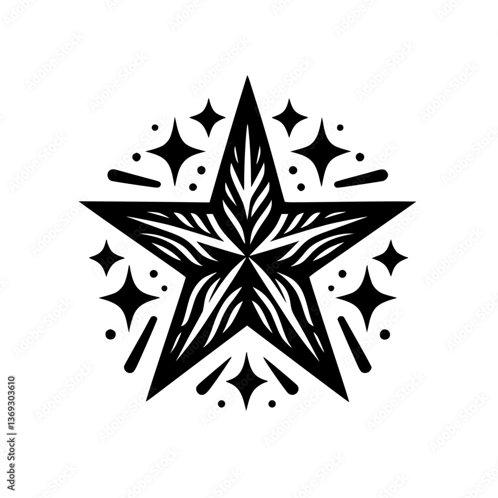 Obraz premium Ornate Black Starburst Icon on White Background