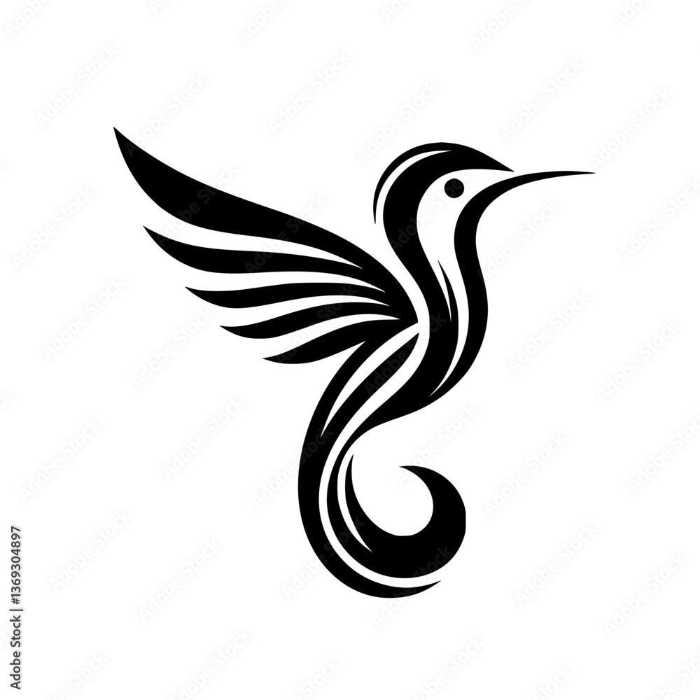 Obraz premium Minimalist Hummingbird Logo in Black and White, Modern Design