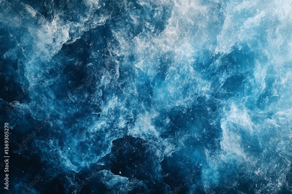 Fototapeta premium Dramatic ocean waves crashing with deep blue color and foam