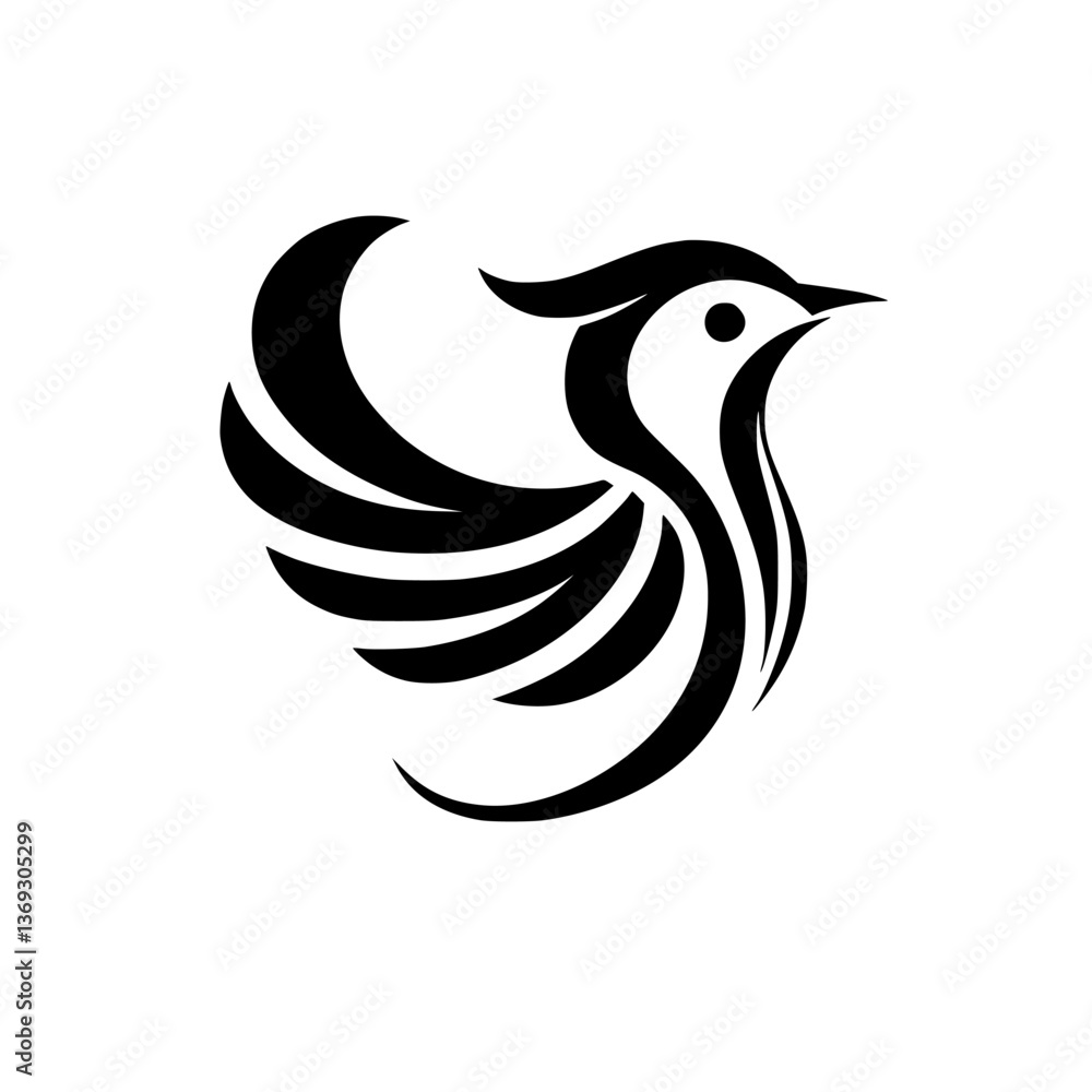 Obraz premium Stylized Bird Logo: Black & White Abstract Design on White