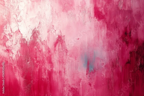 Abstract red and pink paint strokes on canvas with textured gradient