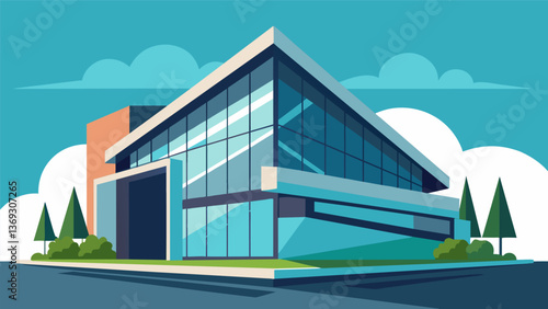 A sleek and modern building with sleek glass panels and geometric lines giving off an air of sophisticated technology.. Vector illustration