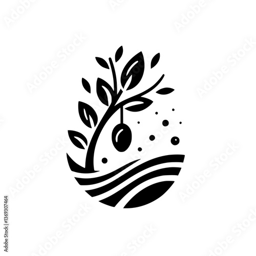 Minimalist Olive Tree Icon: Black and White Logo Design