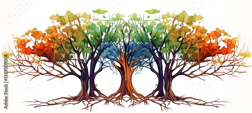 White background with drawings of colorful banyan for children, ai generative