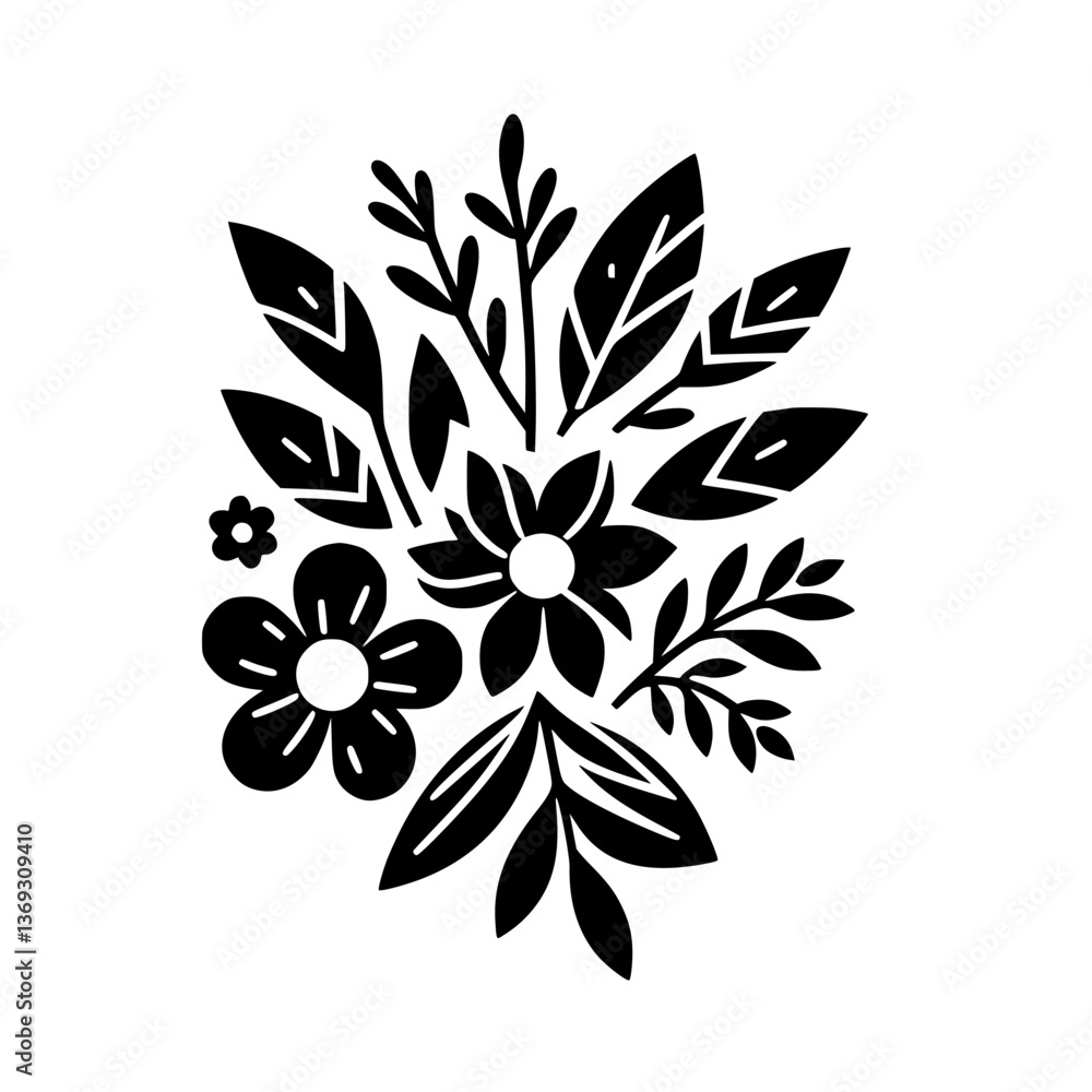 Fototapeta premium Black and White Floral Arrangement Vector Illustration