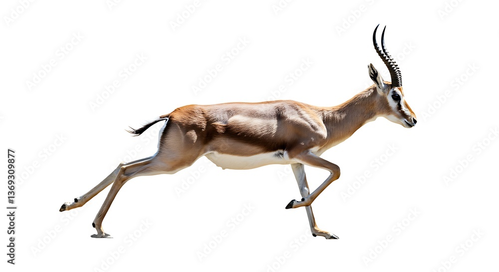 Fototapeta premium Running Thomson's Gazelle Isolated on White Background in Motion