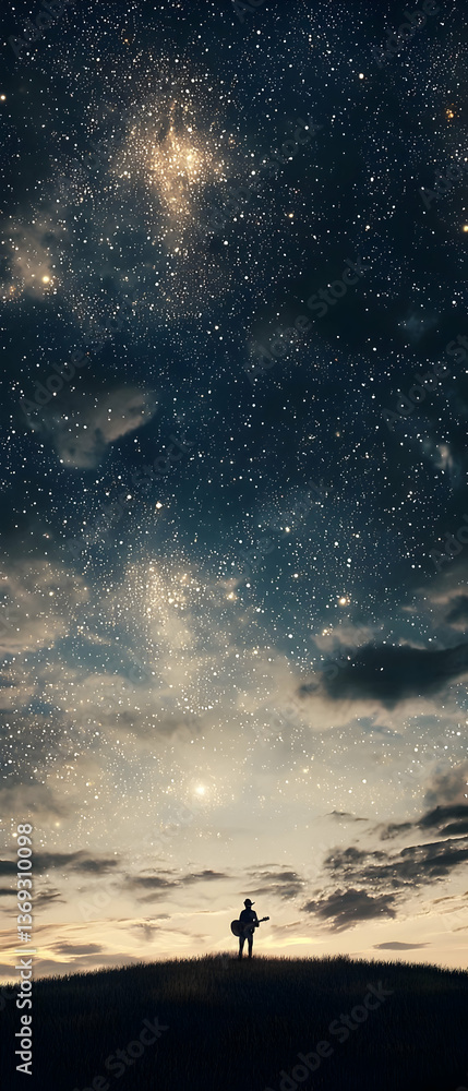 Silhouette of Person Against a Starry Night Sky at Sunset Silhouette of Person Against a Starry Night Sky at Sunset