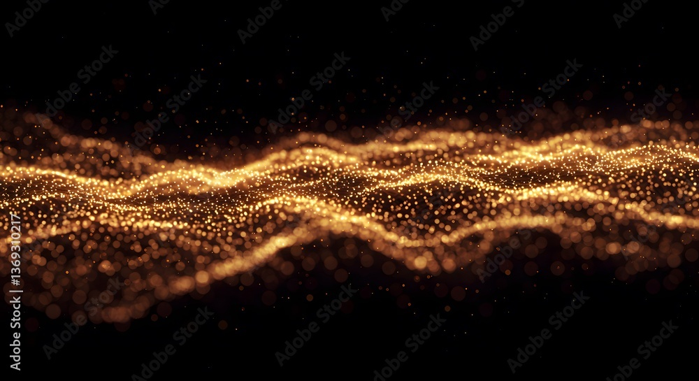 Fototapeta premium Glowing Particle Wave Forms Digital Abstract Background on Black