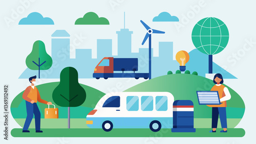 A talk on the development of a carbonneutral transportation system offering a greener alternative to traditional forms of transportation.. Vector illustration