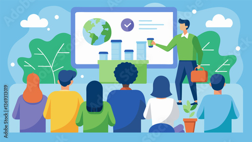 Attendees are given tips on how to reduce singleuse plastics in their everyday lives.. Vector illustration