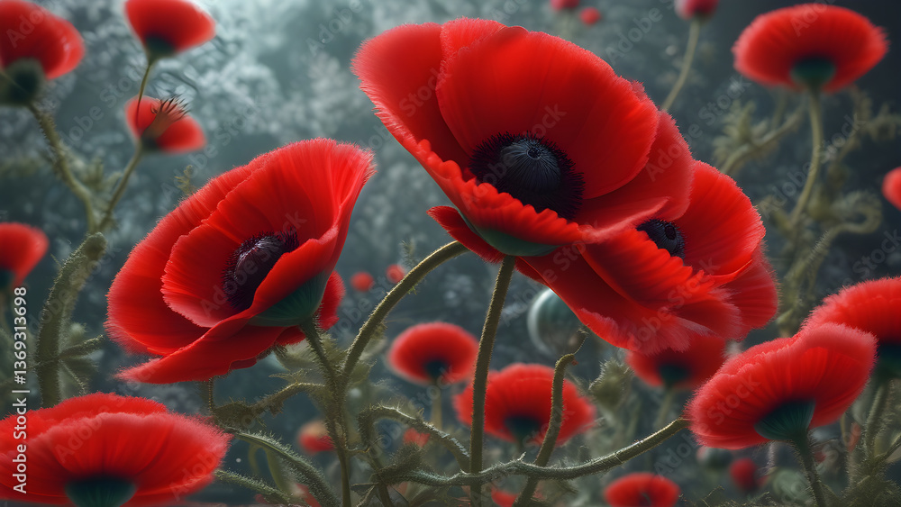 Obraz premium Floral Pattern - Red Poppies