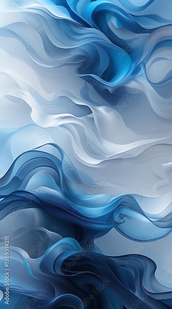 Fototapeta premium Abstract blue and white flowing wave background with smooth gradient curves and elegant fluid motion, perfect for modern design, digital wallpaper, or minimalist artistic visuals