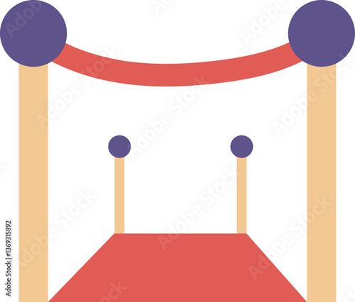 The image depicts a red carpet with stanchions signifying an event or ceremony