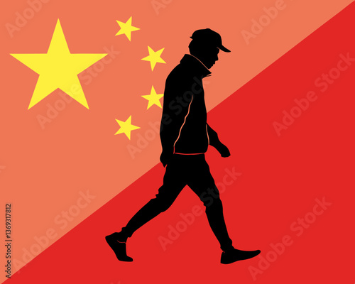 Silhouette of a Person as Chinese Flag - Vector SVG Editorial Illustration