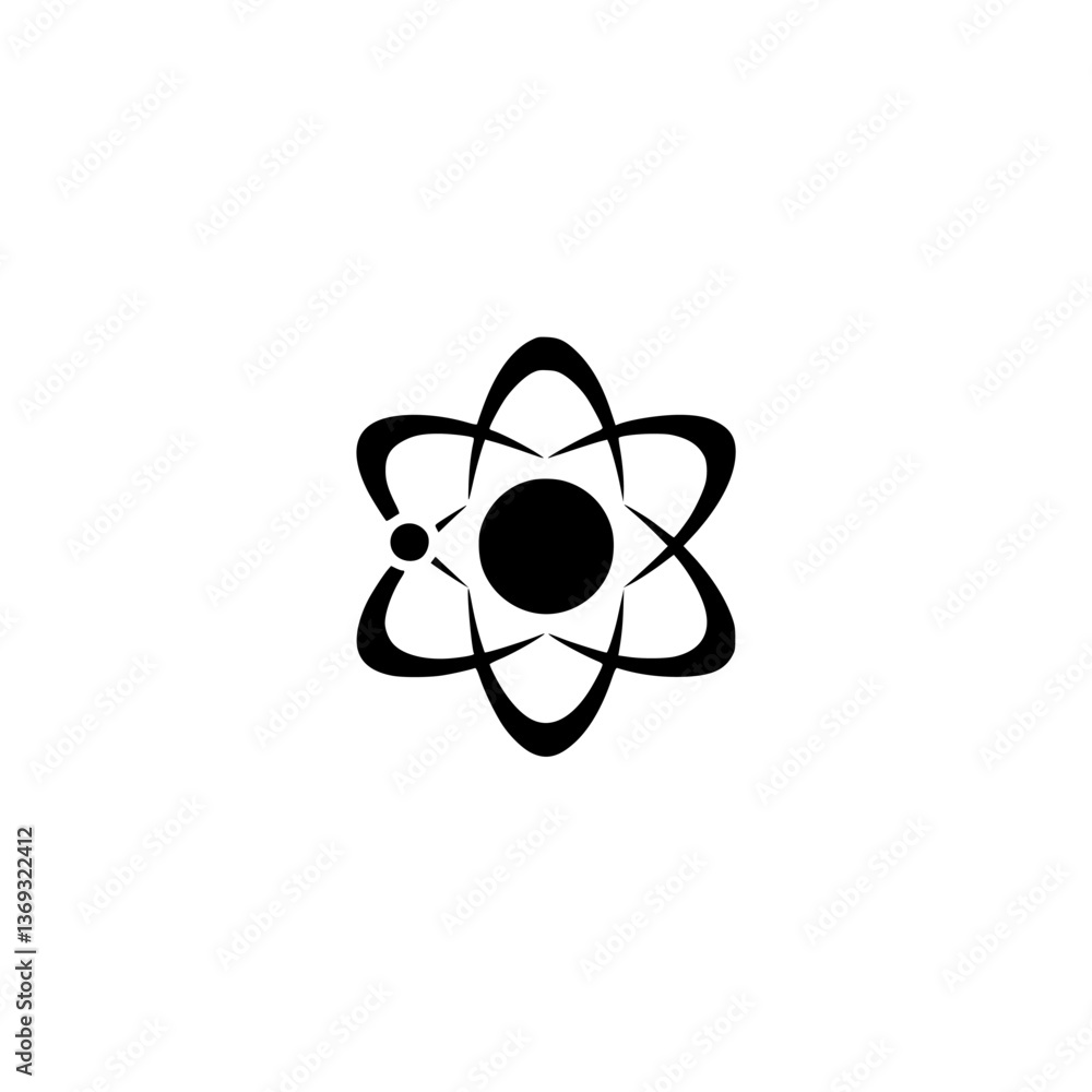 Minimalist Atom Icon on White Background, Science and Technology Concept Minimalist Atom Icon on White Background, Science and Technology Concept