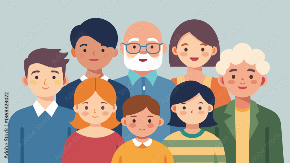 From the oldest to the youngest this multigenerational family portrait encompasses the bond of family through the ages.. Vector illustration From the oldest to the youngest this multigenerational family portrait encompasses the bond of family through the ages.. Vector illustration