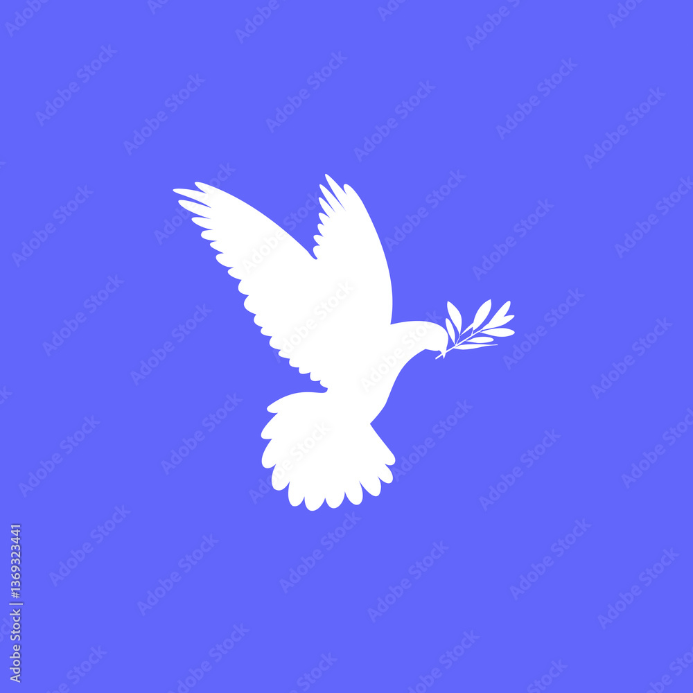Fototapeta premium Silhouette of a dove, pigeon carrying an olive branch. The concept of freedom and international day of peace September 21 - Vector, illustration