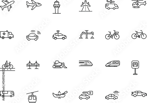 Comprehensive Transportation Icon Pack  Vehicles Roads and Travel Elements.