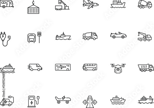 Comprehensive Transportation Icon Pack  Vehicles Roads and Travel Elements.