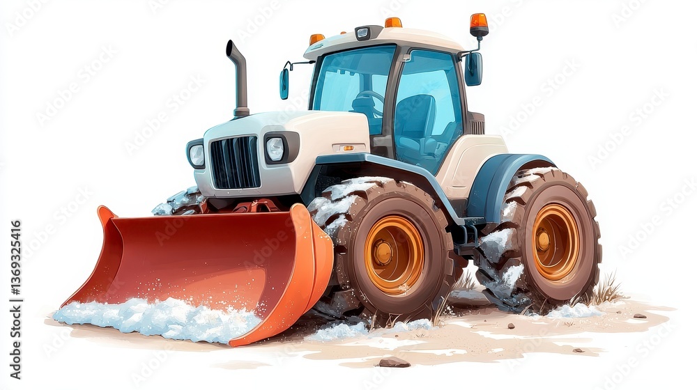 Heavy Duty Bulldozer with Snow Plow Attachment on a White Background Heavy Duty Bulldozer with Snow Plow Attachment on a White Background