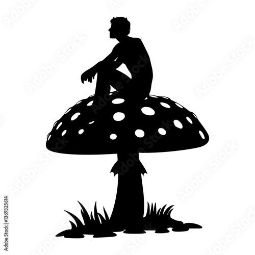 Mushroom Silhouette Man - Fantasy Illustration