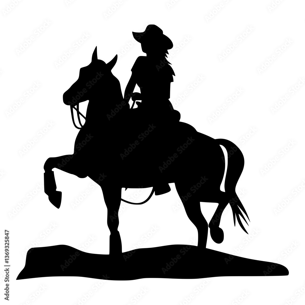Naklejka premium Cowboy Silhouette Riding Horse - Vector Graphic